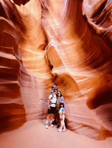 Dandan Sang with her family in Antelope Canyon